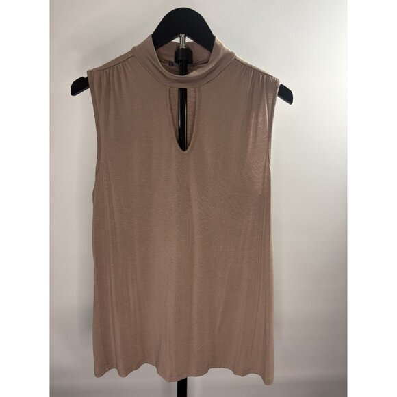 Jennifer Lopez Beige Sleeveless Keyhole Neckline Choker Cut Top Tunic Collar Med - Picture 3 of 10
